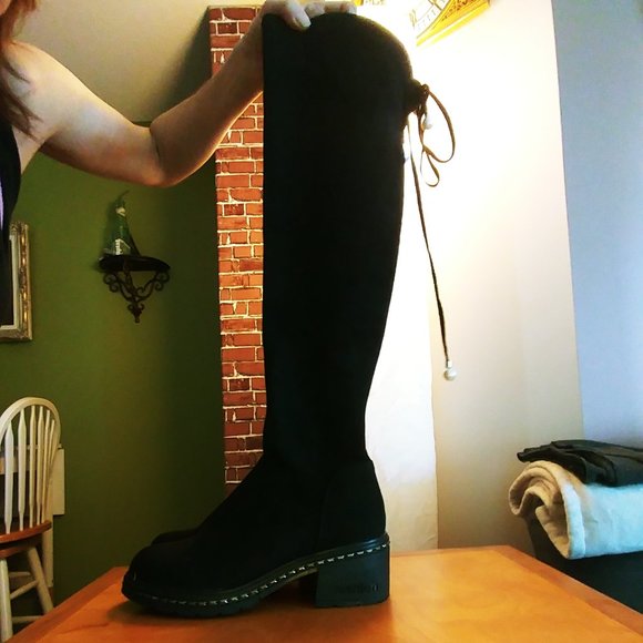 Sz 7 Black Over the knee Boot With Pearl Embellishment - Picture 2 of 9